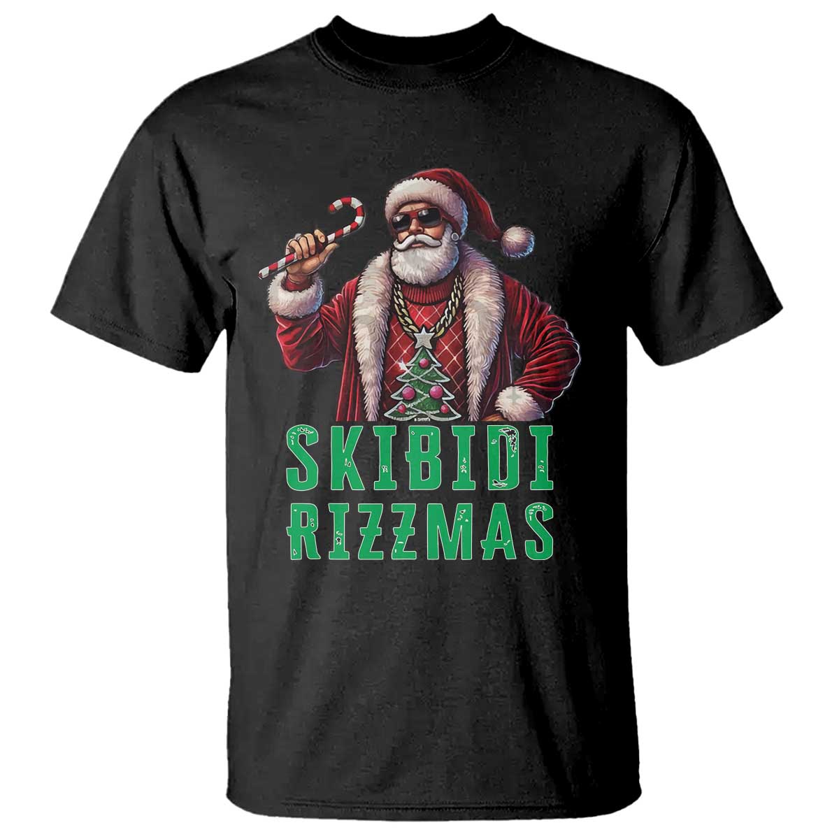 Funny Xmas T Shirt Skibidi Rizzmas Cool Santa Gangsta TS09 Black Print Your Wear