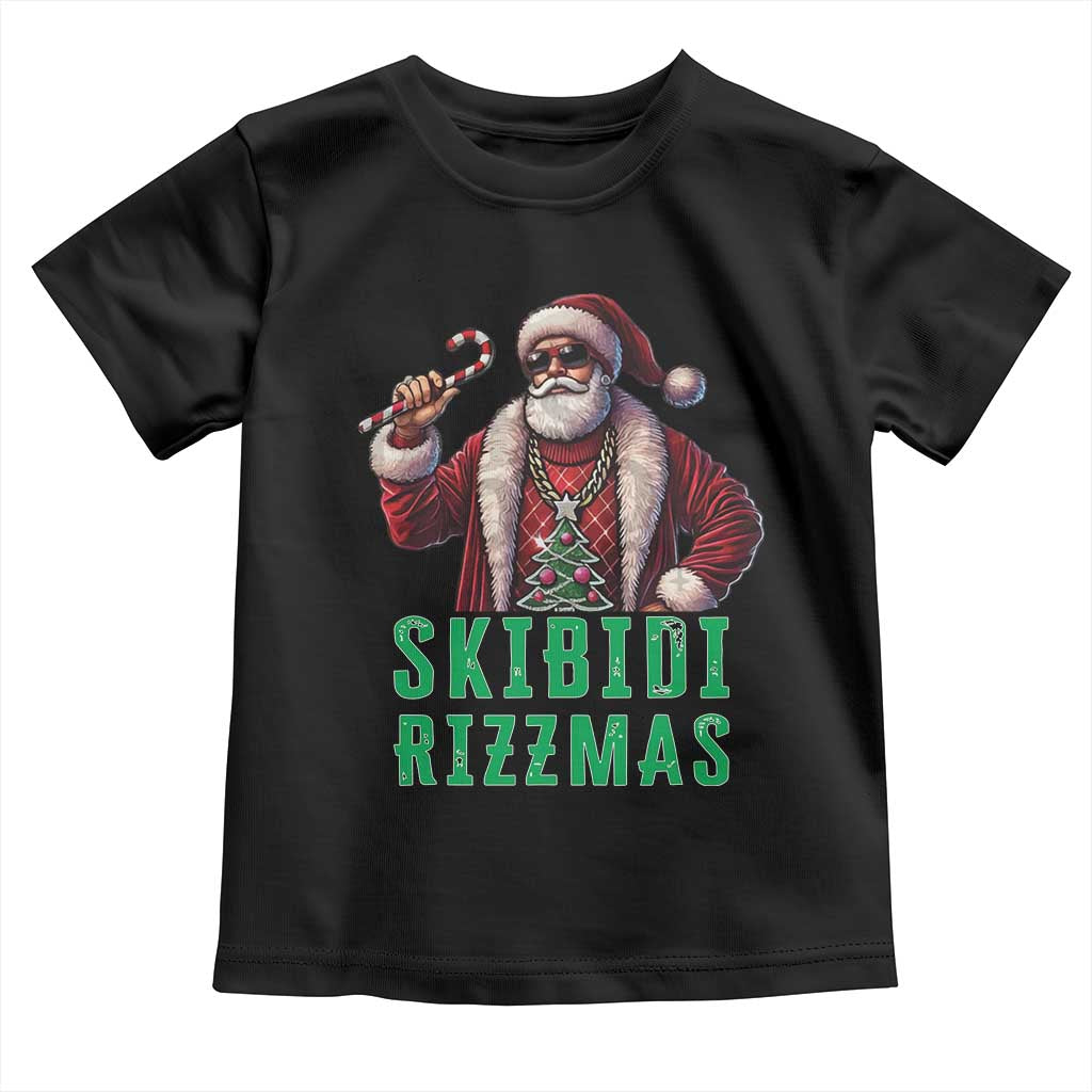 Funny Xmas Toddler T Shirt Skibidi Rizzmas Cool Santa Gangsta TS09 Black Print Your Wear