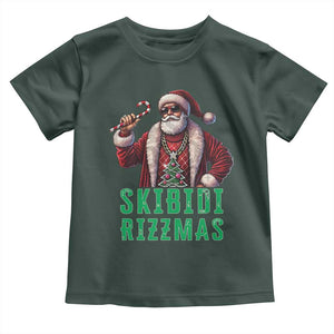 Funny Xmas Toddler T Shirt Skibidi Rizzmas Cool Santa Gangsta TS09 Dark Forest Green Print Your Wear