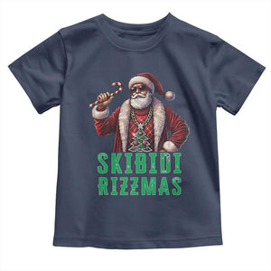 Funny Xmas Toddler T Shirt Skibidi Rizzmas Cool Santa Gangsta TS09 Navy Print Your Wear