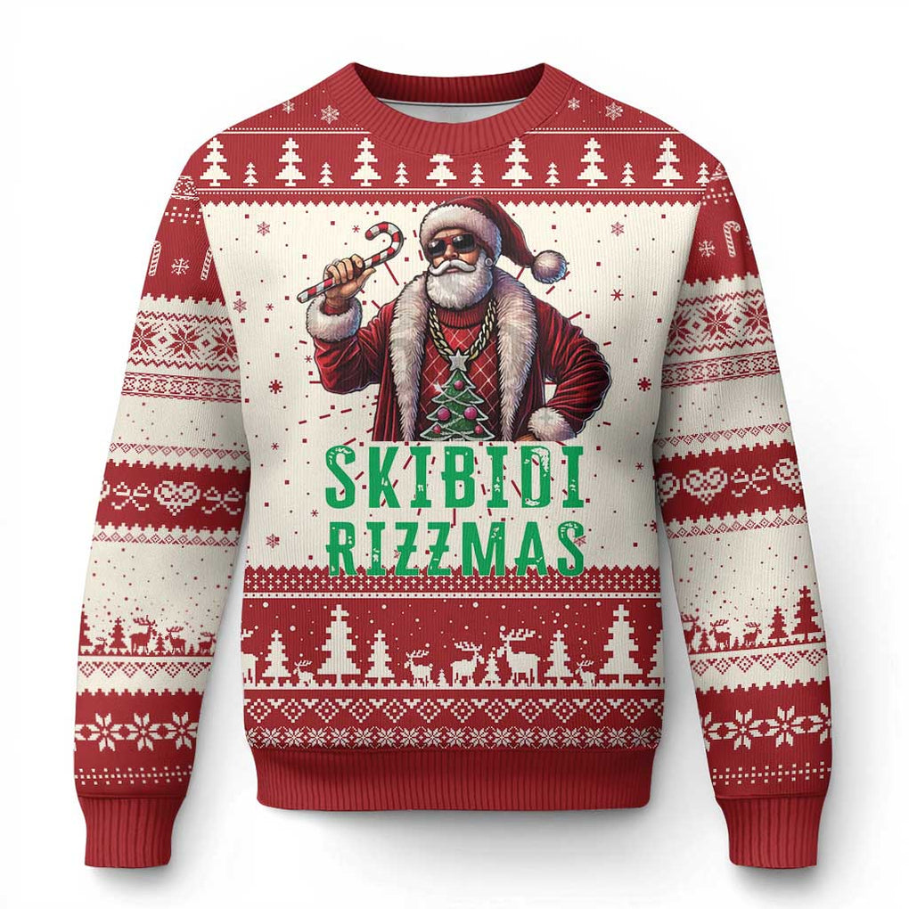 Funny Xmas Ugly Christmas Sweater Skibidi Rizzmas Cool Santa Gangsta TS09 Red Print Your Wear