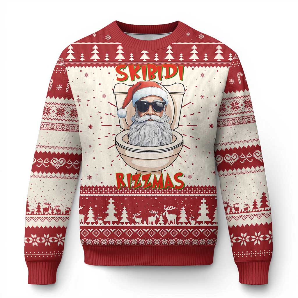 Funny Skibidi Rizzmas Santa Toilet Meme Ugly Christmas Sweater TS09 Red Print Your Wear