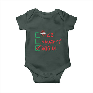 Funny Xmas Baby Onesie Nice Naughty Skibidi TS09 Dark Forest Green Print Your Wear