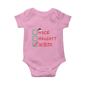 Funny Xmas Baby Onesie Nice Naughty Skibidi TS09 Light Pink Print Your Wear