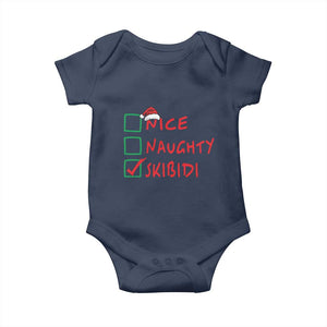 Funny Xmas Baby Onesie Nice Naughty Skibidi TS09 Navy Print Your Wear