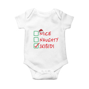 Funny Xmas Baby Onesie Nice Naughty Skibidi TS09 White Print Your Wear