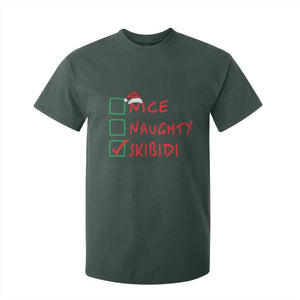 Funny Xmas T Shirt For Kid Nice Naughty Skibidi TS09 Dark Forest Green Print Your Wear