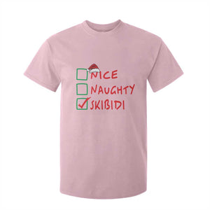 Funny Xmas T Shirt For Kid Nice Naughty Skibidi TS09 Light Pink Print Your Wear