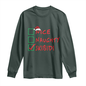 Funny Xmas Long Sleeve Shirt Nice Naughty Skibidi TS09 Dark Forest Green Print Your Wear