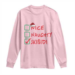 Funny Xmas Long Sleeve Shirt Nice Naughty Skibidi TS09 Light Pink Print Your Wear