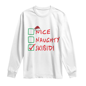 Funny Xmas Long Sleeve Shirt Nice Naughty Skibidi TS09 White Print Your Wear