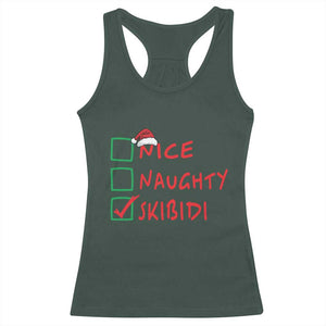 Funny Xmas Racerback Tank Top Nice Naughty Skibidi TS09 Dark Forest Green Print Your Wear