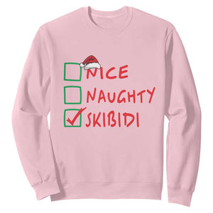 Funny Xmas Sweatshirt Nice Naughty Skibidi TS09 Light Pink Print Your Wear