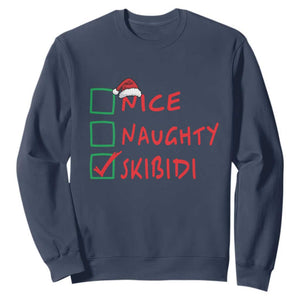 Funny Xmas Sweatshirt Nice Naughty Skibidi TS09 Navy Print Your Wear