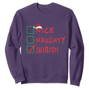 Funny Xmas Sweatshirt Nice Naughty Skibidi TS09 Purple Print Your Wear