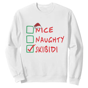 Funny Xmas Sweatshirt Nice Naughty Skibidi TS09 White Print Your Wear