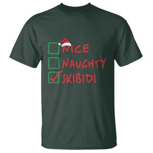 Funny Xmas T Shirt Nice Naughty Skibidi TS09 Dark Forest Green Print Your Wear