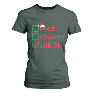 Funny Xmas T Shirt For Women Nice Naughty Skibidi TS09 Dark Forest Green Print Your Wear