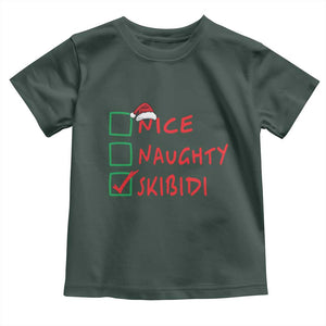 Funny Xmas Toddler T Shirt Nice Naughty Skibidi TS09 Dark Forest Green Print Your Wear