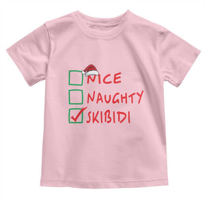 Funny Xmas Toddler T Shirt Nice Naughty Skibidi TS09 Light Pink Print Your Wear