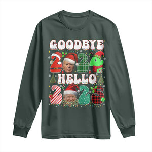 Funny Goodbye 2024 Hello 2025 With Trump Long Sleeve Shirt TS09 Dark Forest Green Print Your Wear