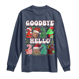 Funny Goodbye 2024 Hello 2025 With Trump Long Sleeve Shirt TS09 Navy Print Your Wear