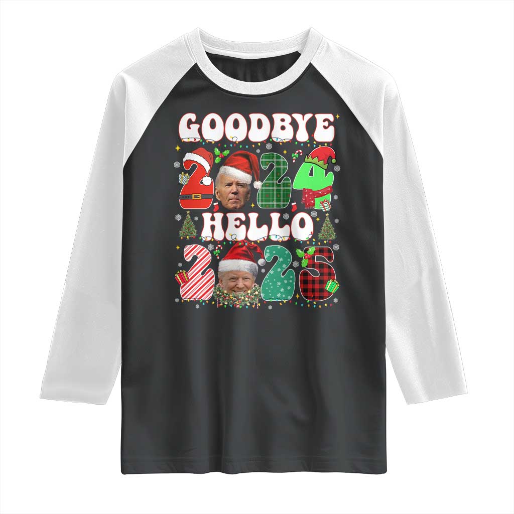 Funny Goodbye 2024 Hello 2025 With Trump Raglan Shirt TS09 Black White Print Your Wear