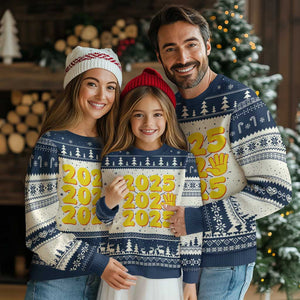 Funny Happy New Year 2025 Ugly Christmas Sweater TS09 Navy Print Your Wear