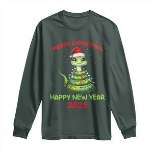 Year Of The Snake 2025 Long Sleeve Shirt Merry Christmas And Happy New Year Cute Snake TS09 Dark Forest Green Print Your Wear