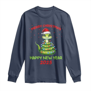 Year Of The Snake 2025 Long Sleeve Shirt Merry Christmas And Happy New Year Cute Snake TS09 Navy Print Your Wear