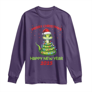 Year Of The Snake 2025 Long Sleeve Shirt Merry Christmas And Happy New Year Cute Snake TS09 Purple Print Your Wear