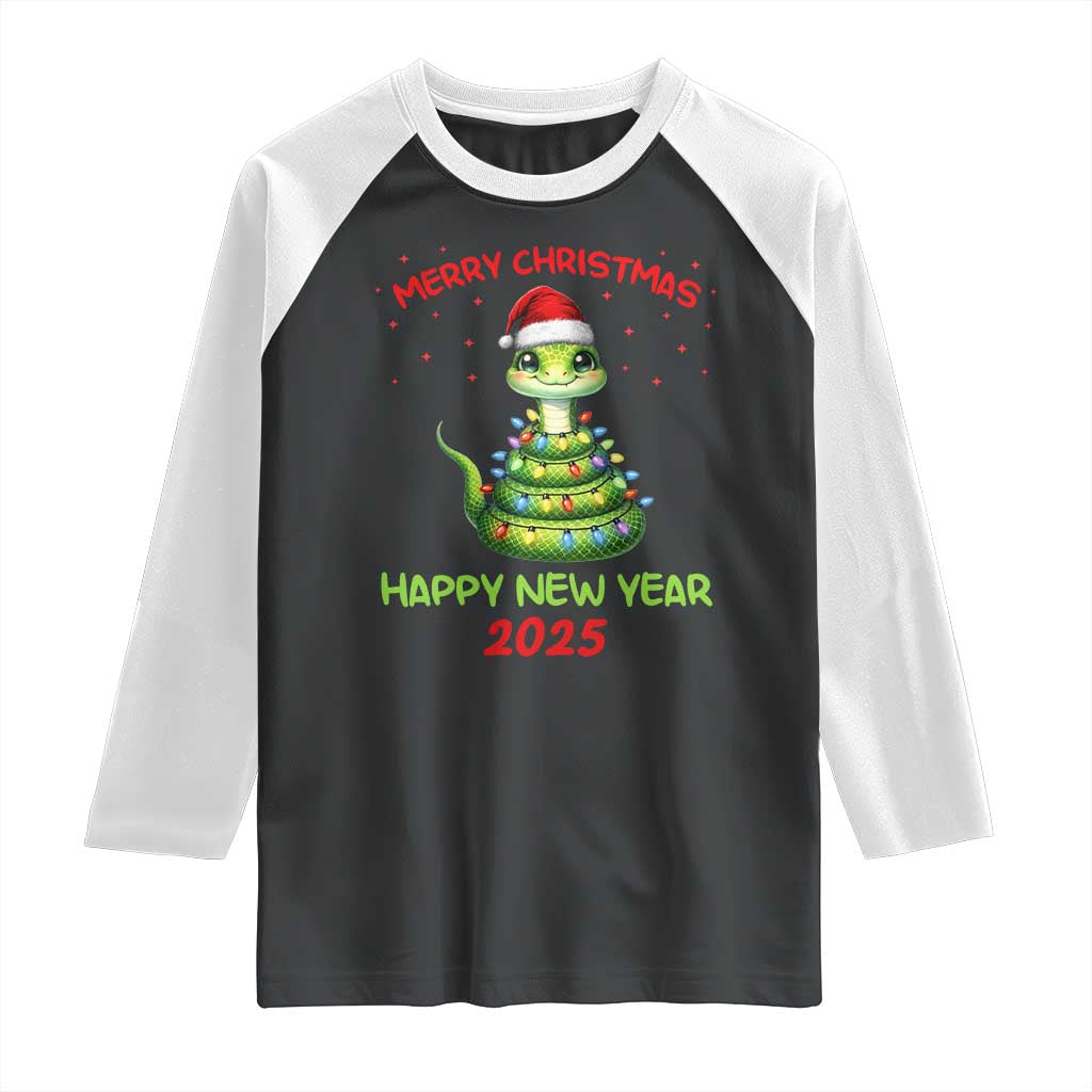 Year Of The Snake 2025 Raglan Shirt Merry Christmas And Happy New Year Cute Snake TS09 Black White Print Your Wear