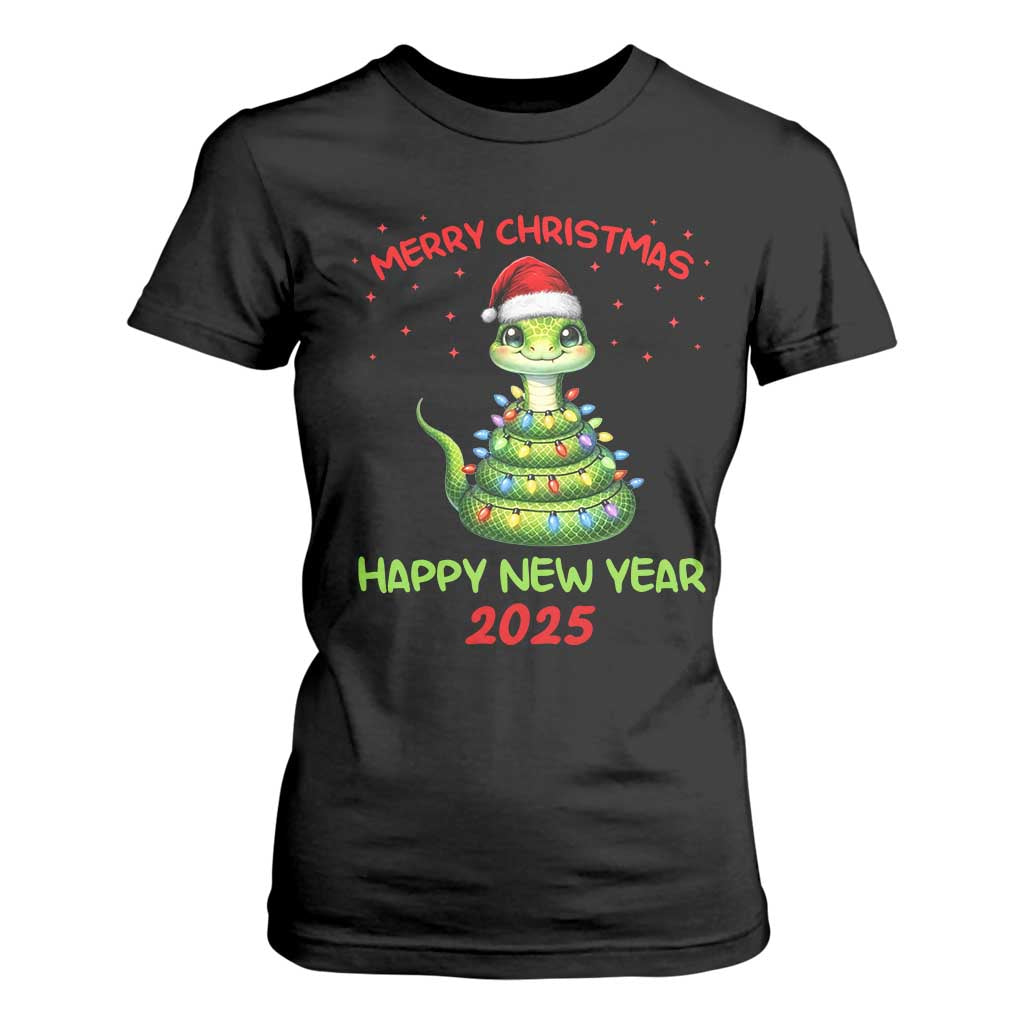 Year Of The Snake 2025 T Shirt For Women Merry Christmas And Happy New Year Cute Snake TS09 Black Print Your Wear