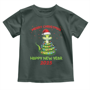 Year Of The Snake 2025 Toddler T Shirt Merry Christmas And Happy New Year Cute Snake TS09 Dark Forest Green Print Your Wear