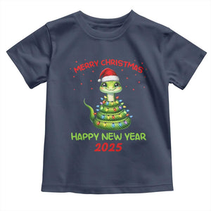 Year Of The Snake 2025 Toddler T Shirt Merry Christmas And Happy New Year Cute Snake TS09 Navy Print Your Wear