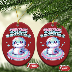 Year Of The Snake 2025 Christmas Ornament Cute Snake Happy New Year TS09 Oval Red Print Your Wear