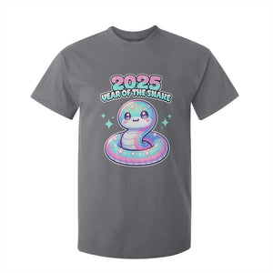 Year Of The Snake 2025 T Shirt For Kid Cute Snake Happy New Year TS09 Charcoal Print Your Wear