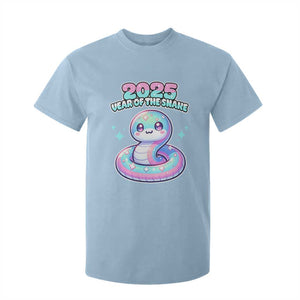 Year Of The Snake 2025 T Shirt For Kid Cute Snake Happy New Year TS09 Light Blue Print Your Wear