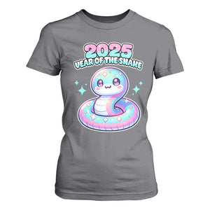 Year Of The Snake 2025 T Shirt For Women Cute Snake Happy New Year TS09 Charcoal Print Your Wear