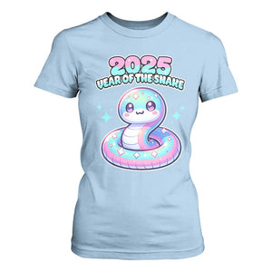 Year Of The Snake 2025 T Shirt For Women Cute Snake Happy New Year TS09 Light Blue Print Your Wear