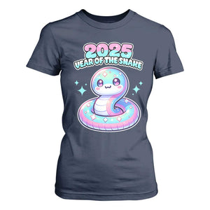 Year Of The Snake 2025 T Shirt For Women Cute Snake Happy New Year TS09 Navy Print Your Wear