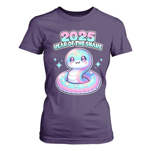 Year Of The Snake 2025 T Shirt For Women Cute Snake Happy New Year TS09 Purple Print Your Wear