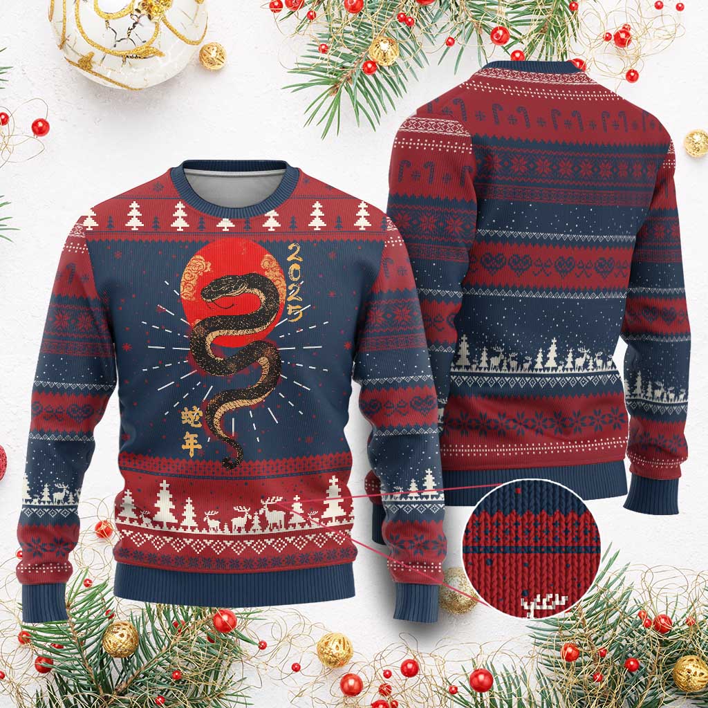 Year Of The Snake 2025 Ugly Christmas Sweater Lunar New Year Chinese Snake TS09 Burgundy Print Your Wear
