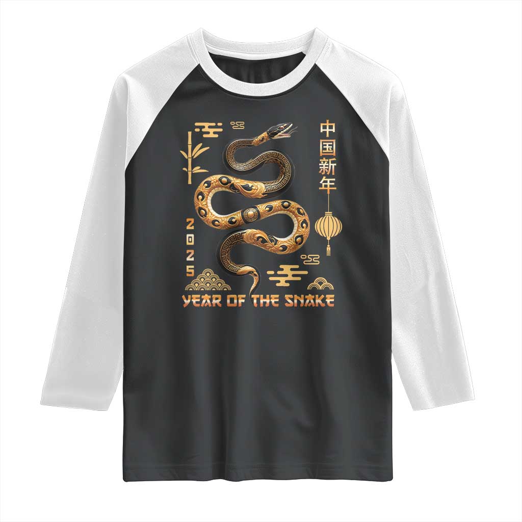 Lunar New Year 2025 Raglan Shirt Year Of The Snake 2025 Chinese China TS09 Black White Print Your Wear