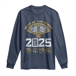 Year Of The Snake 2025 Long Sleeve Shirt Happy New Year Chinese China TS09 Navy Print Your Wear