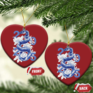 Year Of The Snake 2025 Christmas Ornament Chinese New Year Blue Snake TS09 Heart Red Print Your Wear