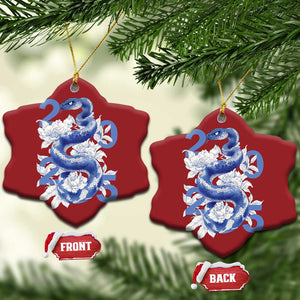 Year Of The Snake 2025 Christmas Ornament Chinese New Year Blue Snake TS09 Snow Flake Red Print Your Wear