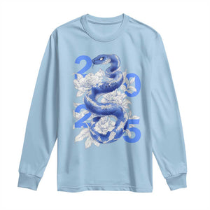 Year Of The Snake 2025 Long Sleeve Shirt Chinese New Year Blue Snake TS09 Light Blue Print Your Wear