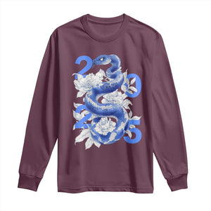 Year Of The Snake 2025 Long Sleeve Shirt Chinese New Year Blue Snake TS09 Maroon Print Your Wear