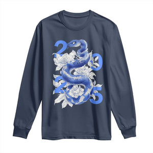 Year Of The Snake 2025 Long Sleeve Shirt Chinese New Year Blue Snake TS09 Navy Print Your Wear